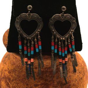 Sterling Silver Heart Feather Turquoise Coral Bead Earrings by QT